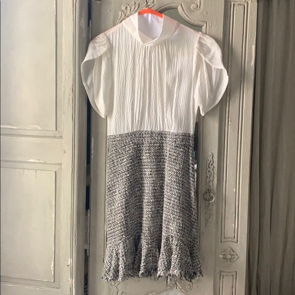 Rebecca Taylor White and Gray Tweed Two-Tone Dress